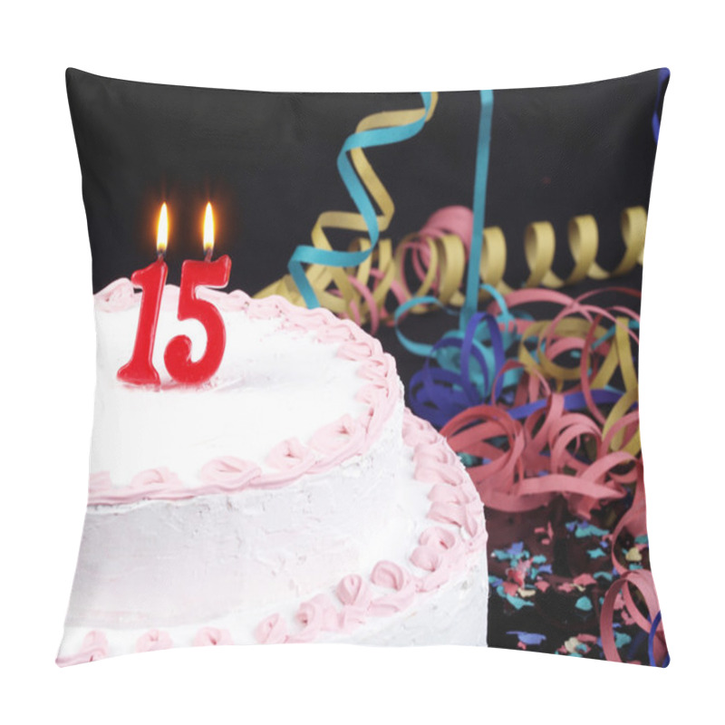 Personality  Birthday Cake With Red Candles Showing Nr. 15 Pillow Covers