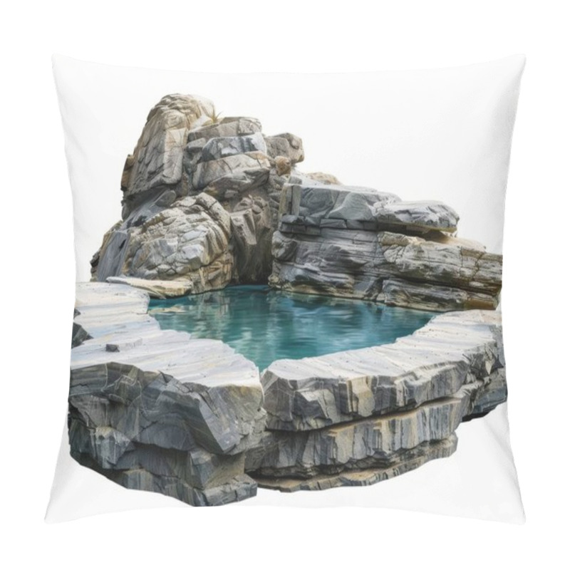 Personality  A Serene Natural Stone Pool With Clear Turquoise Water, Surrounded By Rugged Rock Formations. Pillow Covers