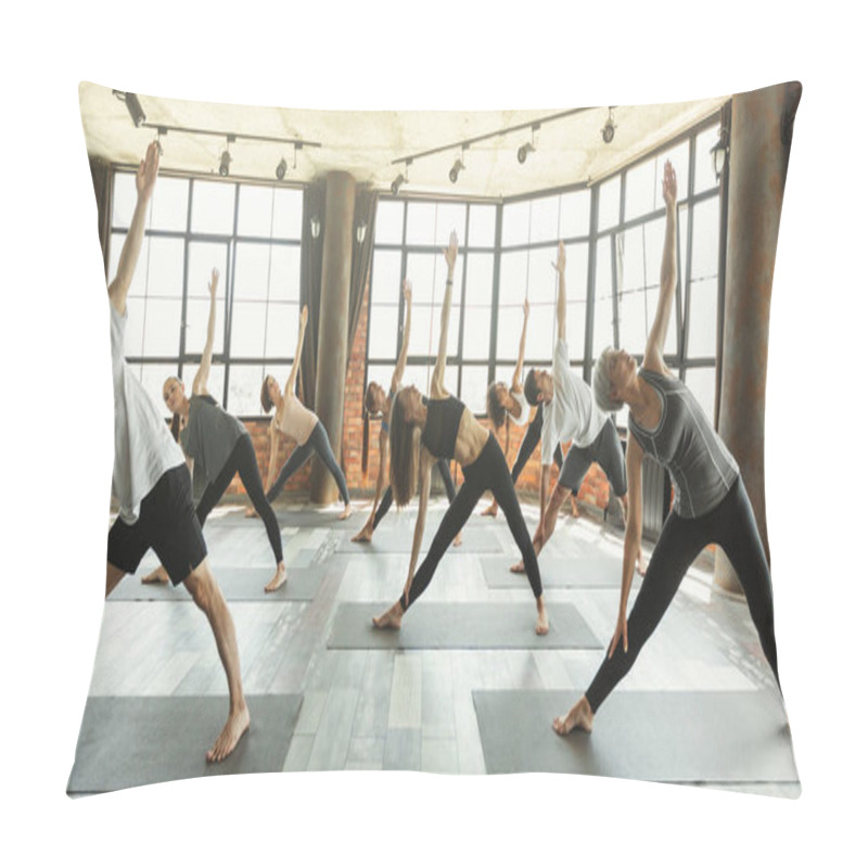 Personality  Yoga Group Lesson In Spacious Studio Pillow Covers