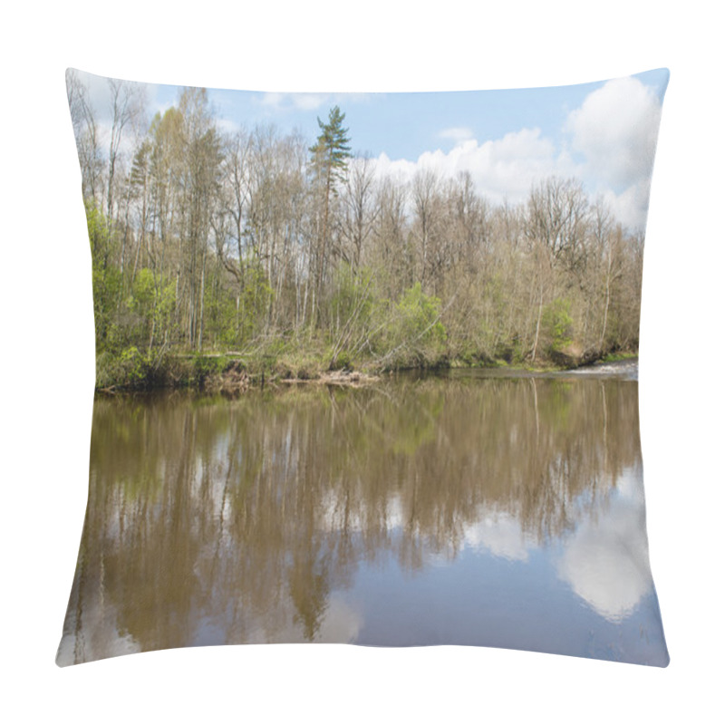 Personality  Scenic Reflections Of Trees And Clouds In Water Pillow Covers