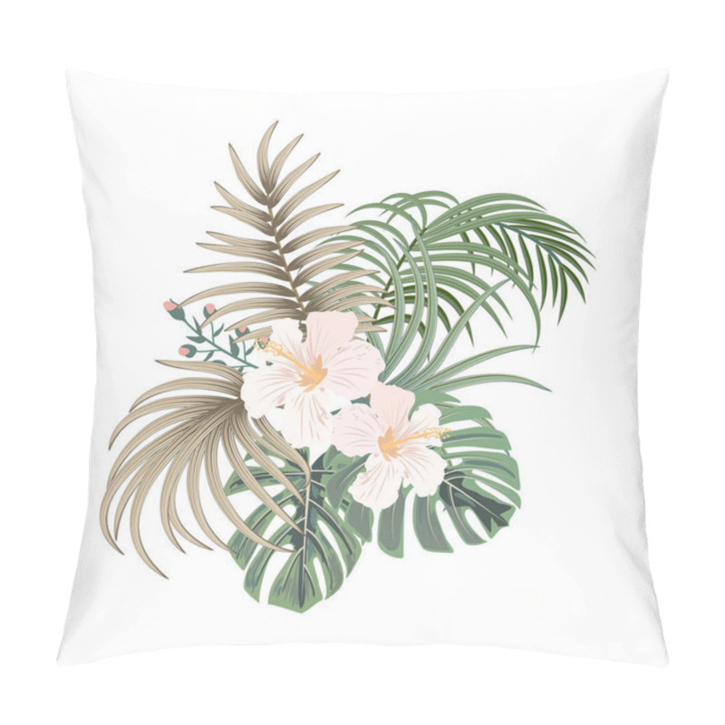 Personality  Vector Tropical Bouquet Of Palm Tree Leaves And  Flowers Isolated On White Background. Hawaiian Style Floral Arrangement For Design Banners, Posters, Wallpaper, Fashion Pattern, Invitation, Wedding Or Greeting Cards. Pillow Covers