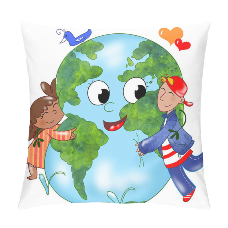 Personality  Kids Embracing Earth Pillow Covers