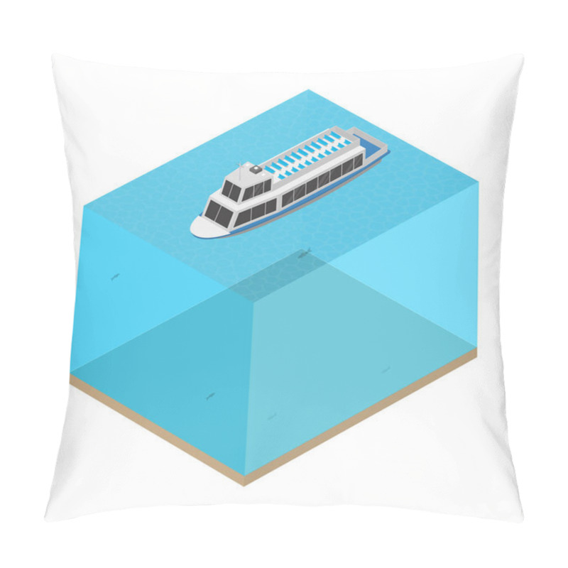 Personality  Ship On The Water Concept 3d Isometric View. Vector Pillow Covers