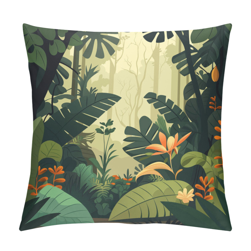 Personality  Jungle Tropical Rainforest. Tropical Leaves, Foliage, Flowers And Plants In The Forest. Vector Illustration Pillow Covers