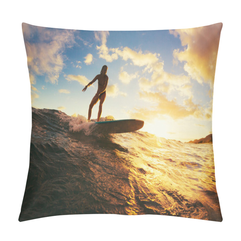 Personality  Woman Surfing At Sunset Pillow Covers