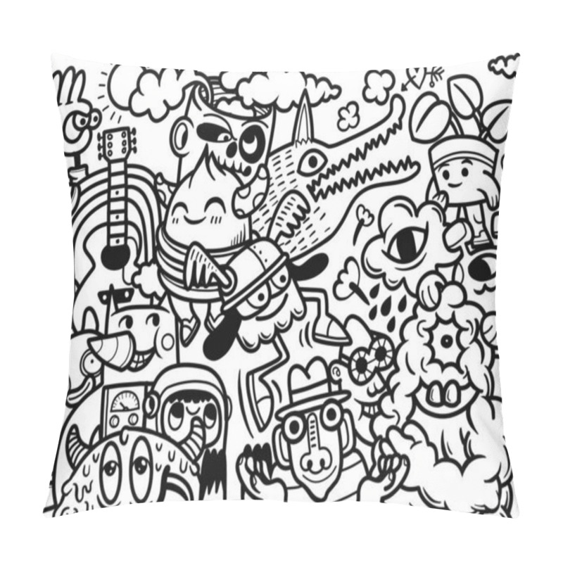 Personality  Doodle Style Abstract Grunge Urban Style With Monster Characters In Summer Concept Pillow Covers