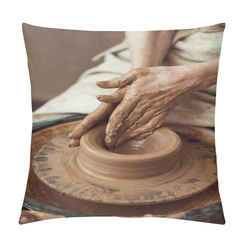 Personality  Close Up Of Female Hands Working On Potters Wheel Pillow Covers