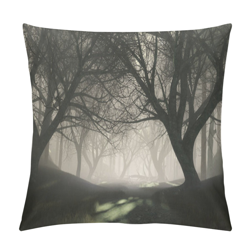 Personality  Creepy Dead Trees In Dark Misty Forest At Night Pillow Covers