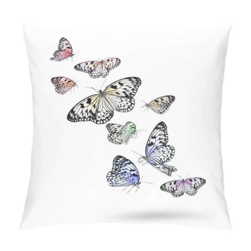 Personality  Many Beautiful Rice Paper Butterflies Flying On White Background Pillow Covers