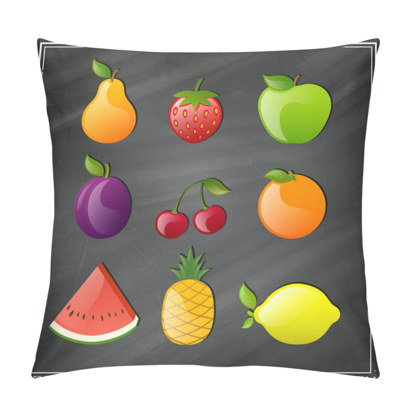 Personality  Vector Glossy Fruits On A Black Chalkboard Pillow Covers