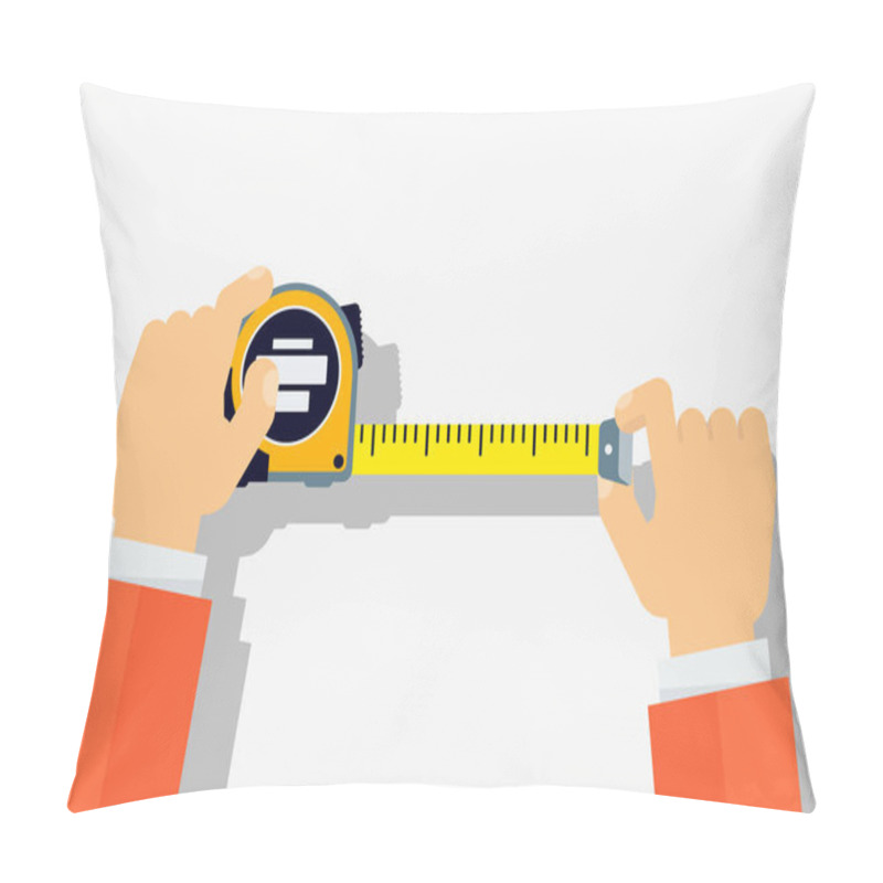 Personality  Measuring Tape In The Hands Of A Man. Pillow Covers