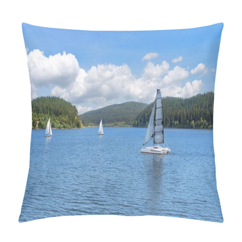 Personality  Lake With Sailing Boats Amidst Forests, Taken At The Schluchsee In The Black Forest, Germany Pillow Covers