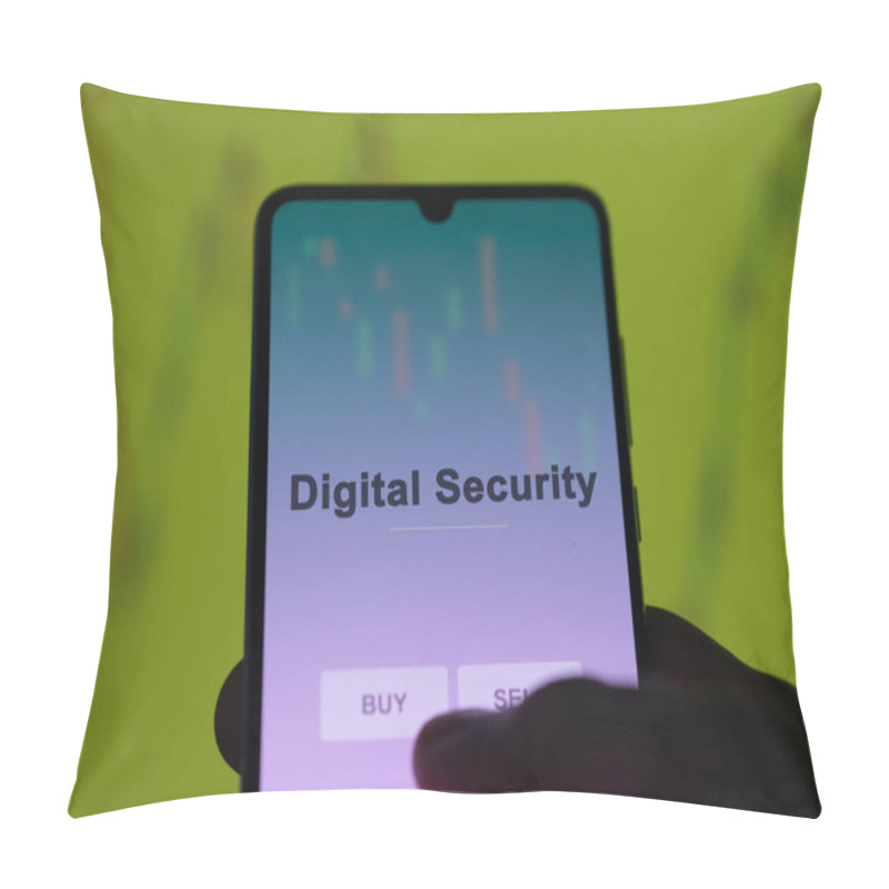 Personality  An Investor Analyzing The Digital Security Etf Fund On A Screen. A Phone Shows The Prices Of Digital Security Pillow Covers