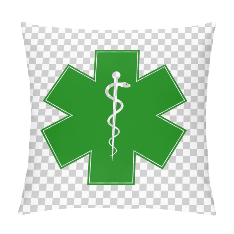 Personality  Medical Symbol Of The Emergency Or Star Of Life. Dark Green Icon On Transparent Background. Pillow Covers