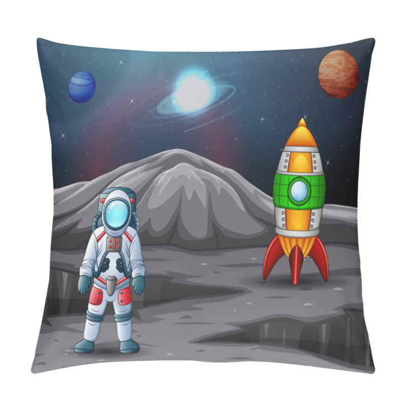 Personality  Astronaut And Rocket Spaceship Landed On Planet Pillow Covers