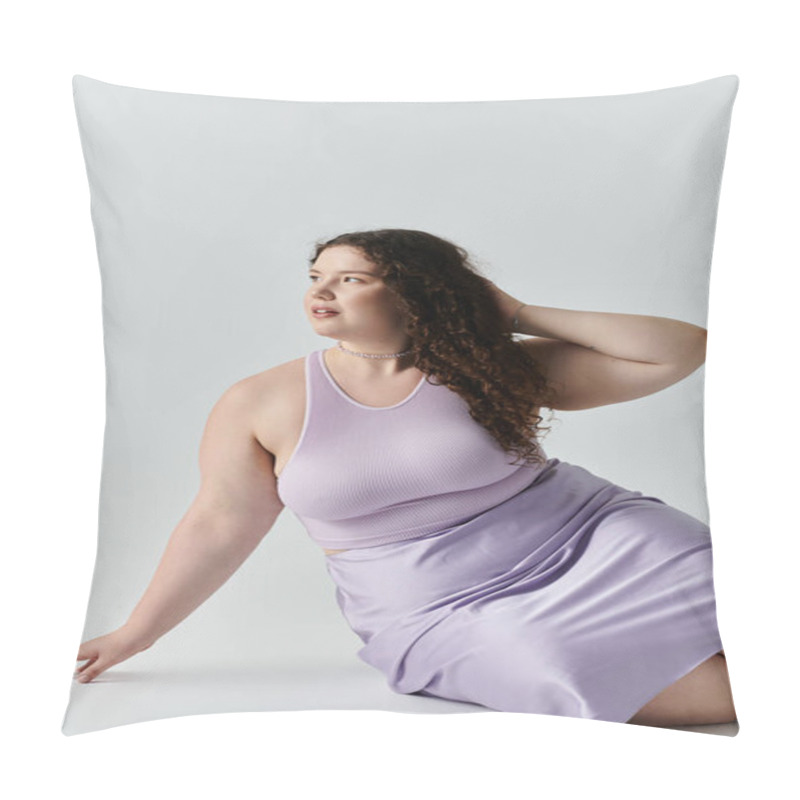 Personality  A Stunning Plus Size Woman Reclines Elegantly In A Lavender Outfit, Radiating Confidence And Grace. Pillow Covers