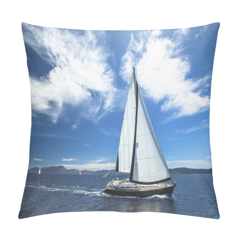 Personality  Sailboat In Sailing Regatta Pillow Covers