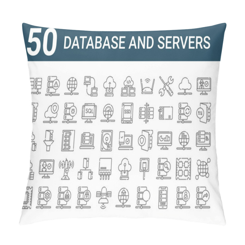 Personality  Set Of 50 Database And Servers Icons. Outline Thin Line Icons Such As Data Transfer, Processor, Data, File, File, Warning, Accesibility Pillow Covers