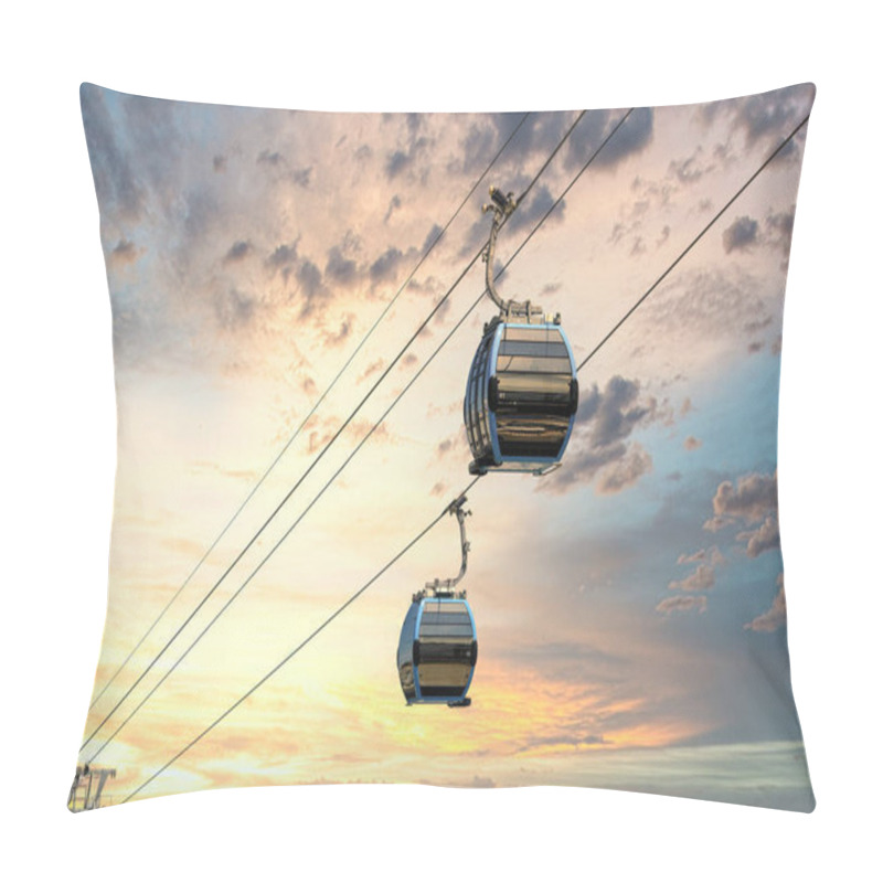 Personality  Cable Car Cabins Against Amazing Sky And Clouds. Cableway, Green Transportation.  Pillow Covers