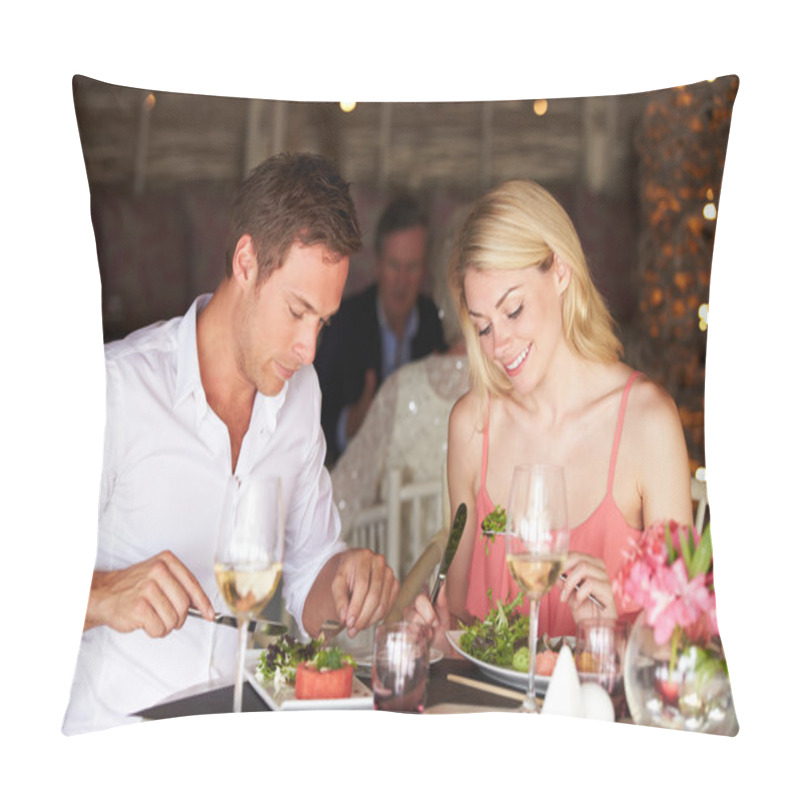 Personality  Couple Enjoying Meal In Restaurant Pillow Covers