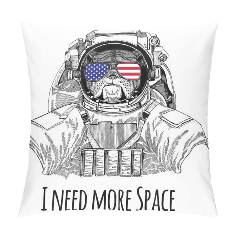 Personality  Usa Flag Glasses American Flag United States Flag Bulldog Wearing Space Suit Wild Animal Astronaut Spaceman Galaxy Exploration Hand Drawn Illustration For T-shirt Pillow Covers