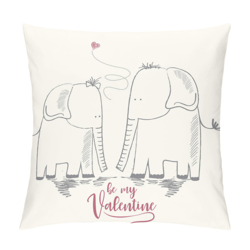 Personality   Two Enamored Elephants, Greeting Card Of Valentine's Day And We Pillow Covers