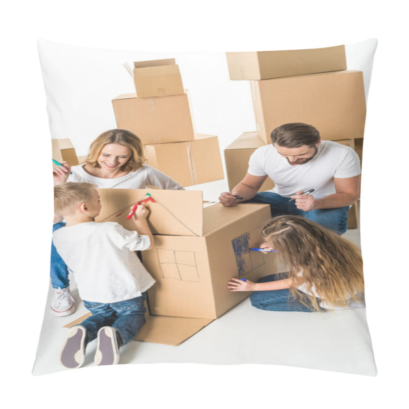 Personality  Family Drawing On Cardboard Box Pillow Covers