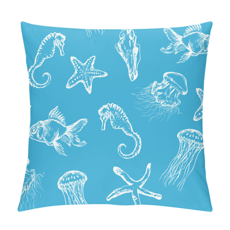 Personality  Seamless Hand Drawn Pattern With Sea Creatures Pillow Covers