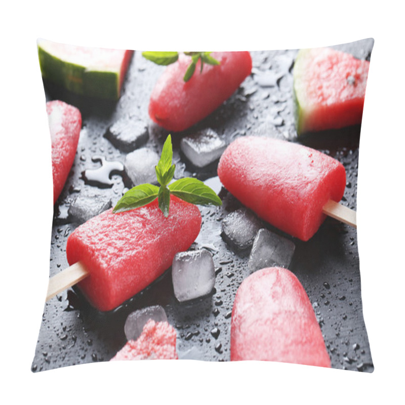 Personality  Watermelon Popsicle On Wooden Table Pillow Covers