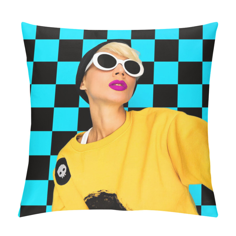 Personality  Tom Boy Girl In Stylish Accessories Beanie And Glasses. Urban Fashion Skater Vibes Pillow Covers