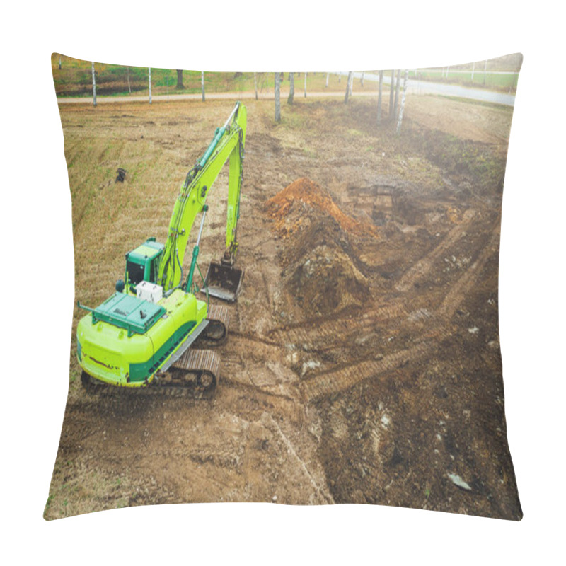 Personality  The Modern Excavator Performs Excavation Work On The Farm Field Pillow Covers