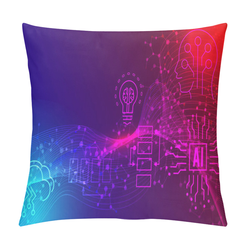 Personality  Artificial Intelligence Background Concept With Abstract Molecular Structure And Wave Flow. Futuristic Digital Brain Future Technology. Vector Illustration Eps10 Pillow Covers