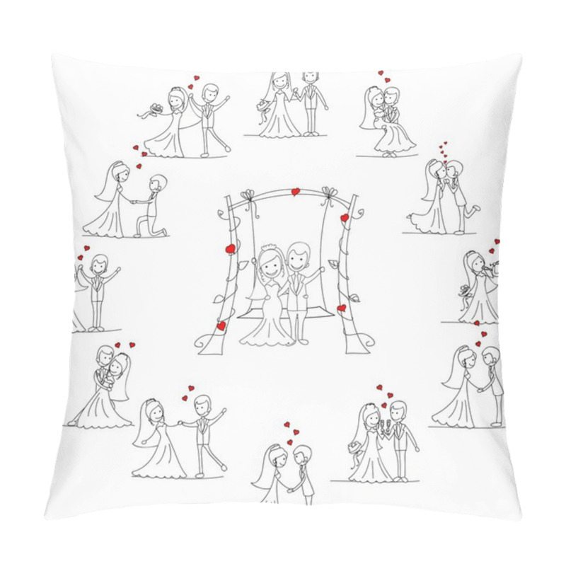 Personality  Set Of Wedding Pictures, Bride And Groom In Love, The Vector Pillow Covers