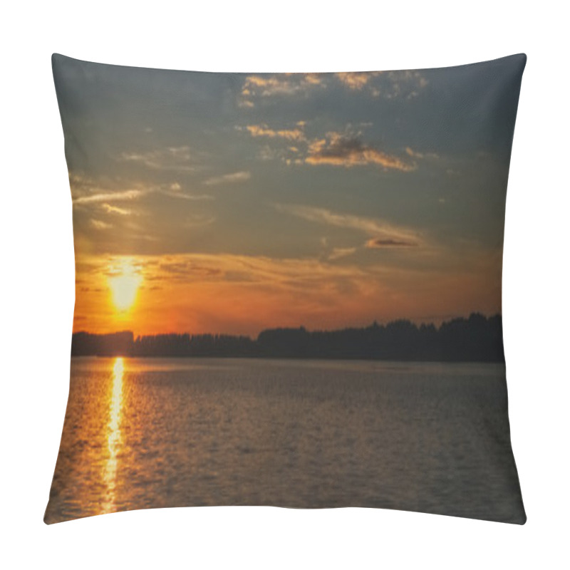 Personality  Toned Photo Of Sunset Over The Lake With Forest On The Opposite  Pillow Covers