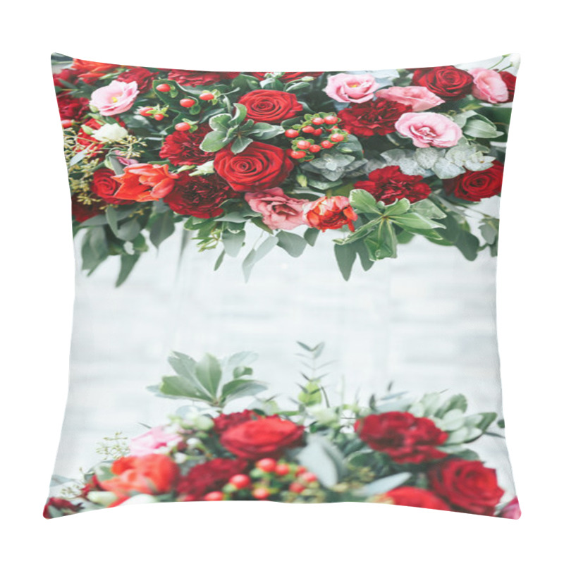 Personality  Rich Red Bouquets Of Roses, Peonies And Ranunculus In The Glass  Pillow Covers