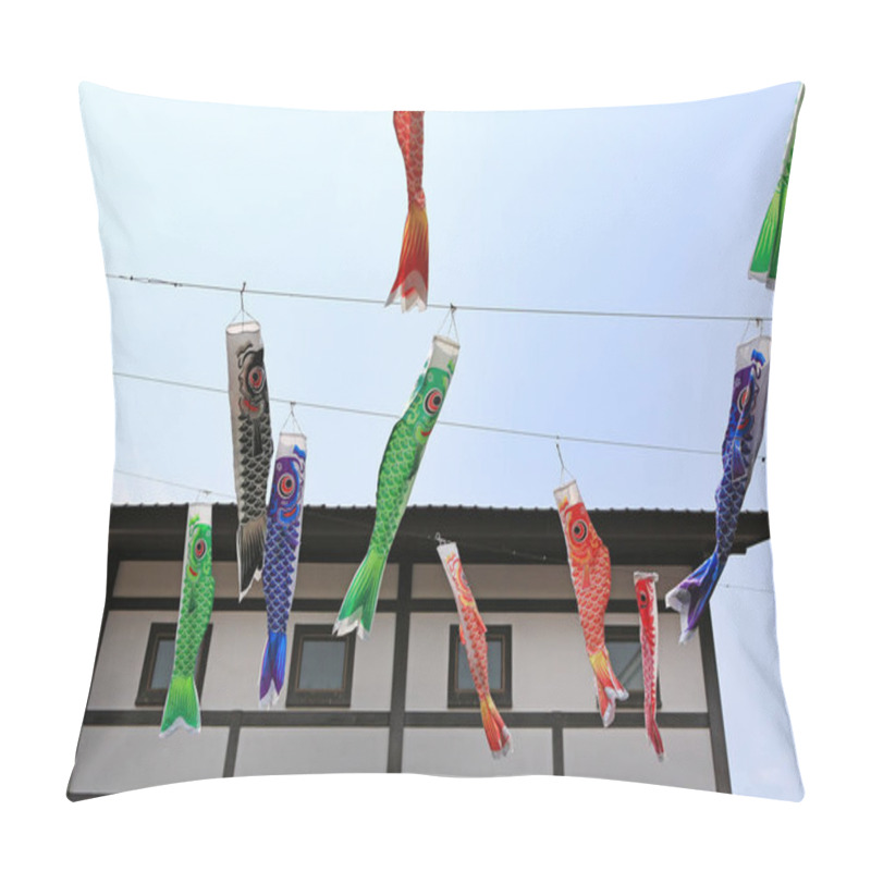 Personality  Japanese Koi Carp Flag Decoration Blow In The Wind Against Ancient Japan House. Carp Streamer. Pillow Covers