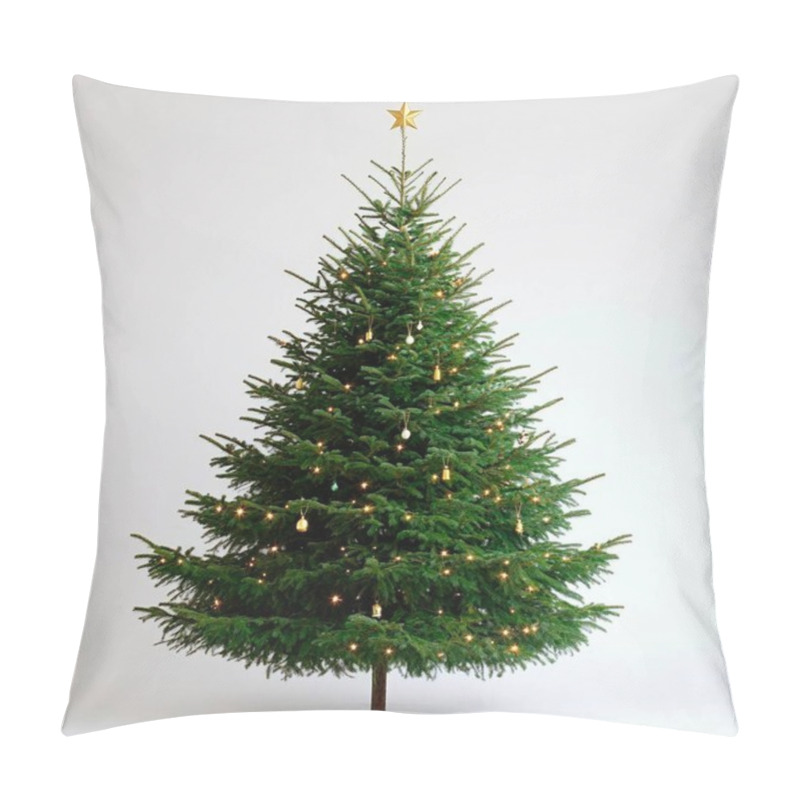 Personality  A Beautifully Decorated Christmas Tree With A Golden Star On Top. Pillow Covers