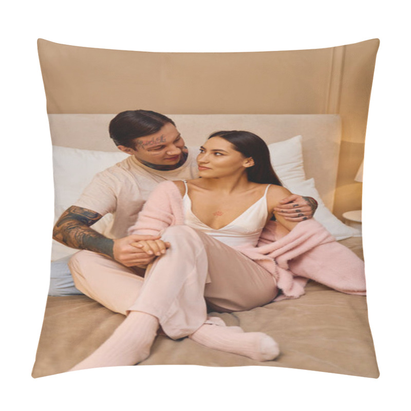 Personality  Couple Enjoys Intimate Time On The Bed, Reflecting Love And Connection In A Warm Atmosphere. Pillow Covers