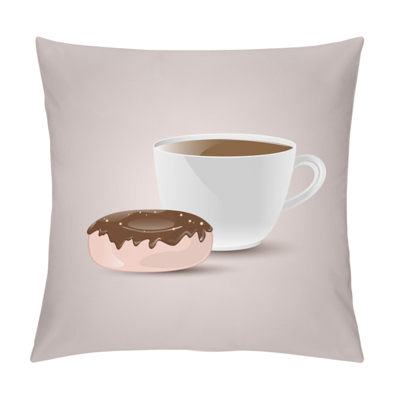 Personality  Vector Illustration Of Coffee Cup With Donut. Pillow Covers