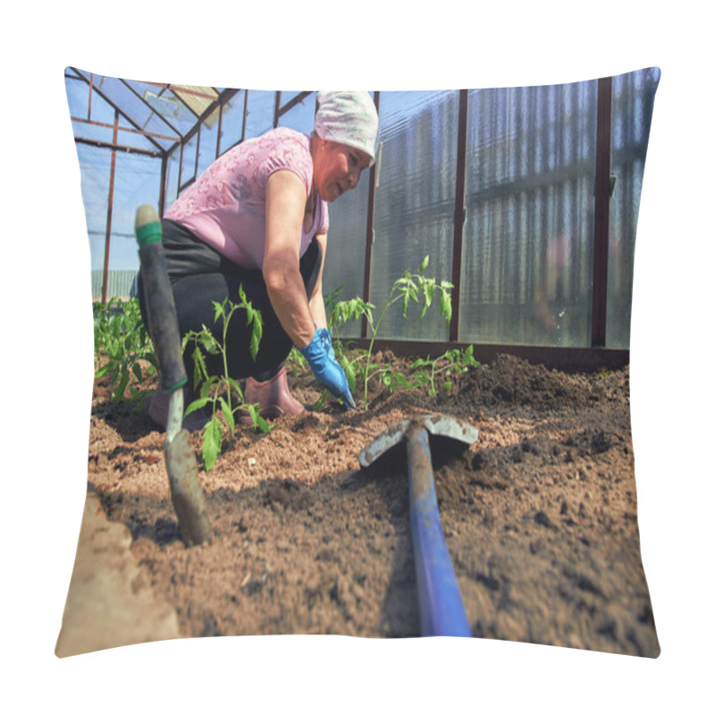 Personality  The Farmer Is Engaged In A Kitchen Garden. The Concept Of Organic Farming And Spring Gardening. Pillow Covers