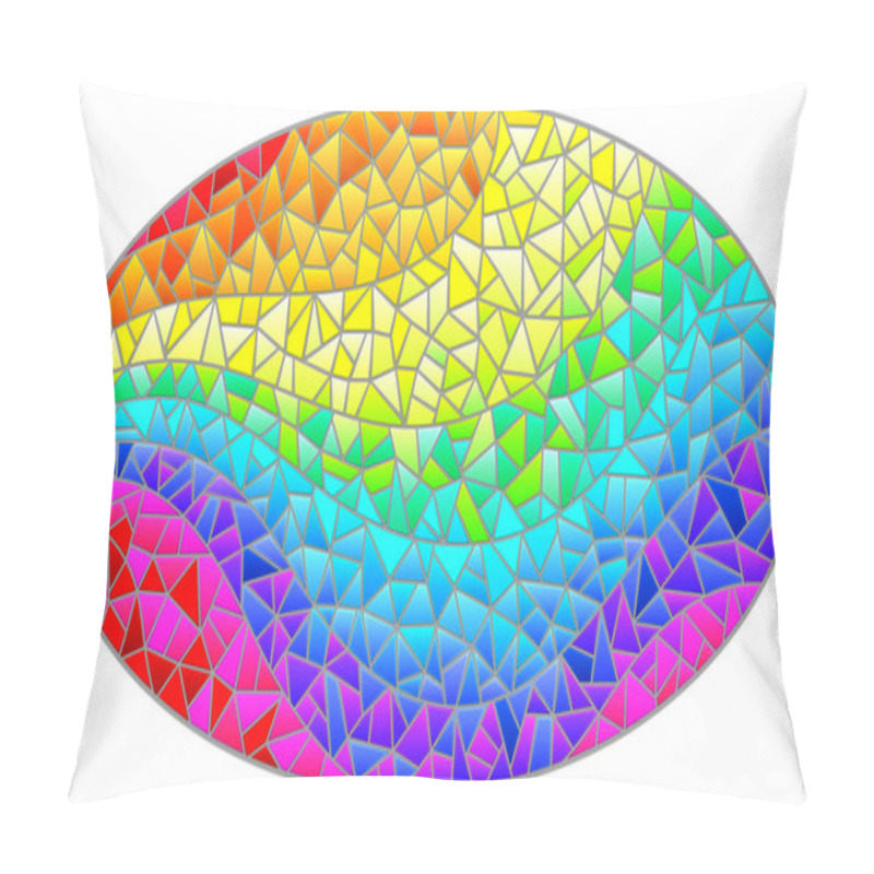 Personality  Illustration In Stained Glass Style With Abstract Bright Rainbow Background, Oval Image Pillow Covers