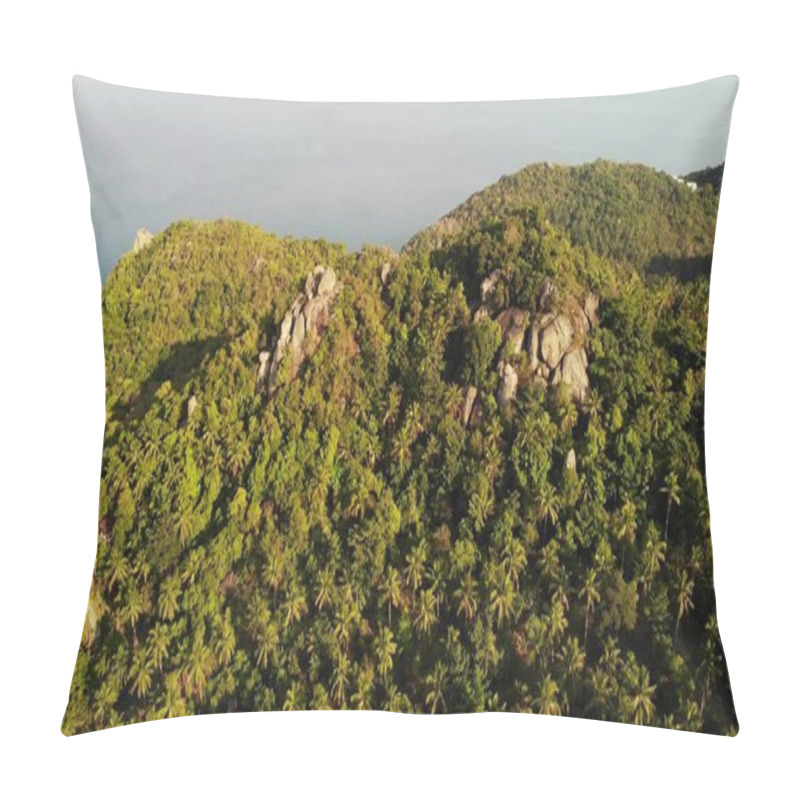 Personality  Jungles And Mountains Of Tropical Island. Drone View Of Green Jungles And Huge Boulders On Volcanic Rocky Terrain Of Koh Tao Island On Sunny Day In Thailand. Pillow Covers