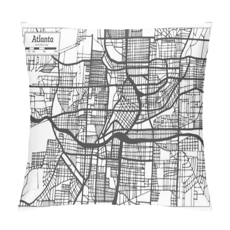 Personality  Atlanta Georgia USA City Map In Retro Style Black And White Colo Pillow Covers