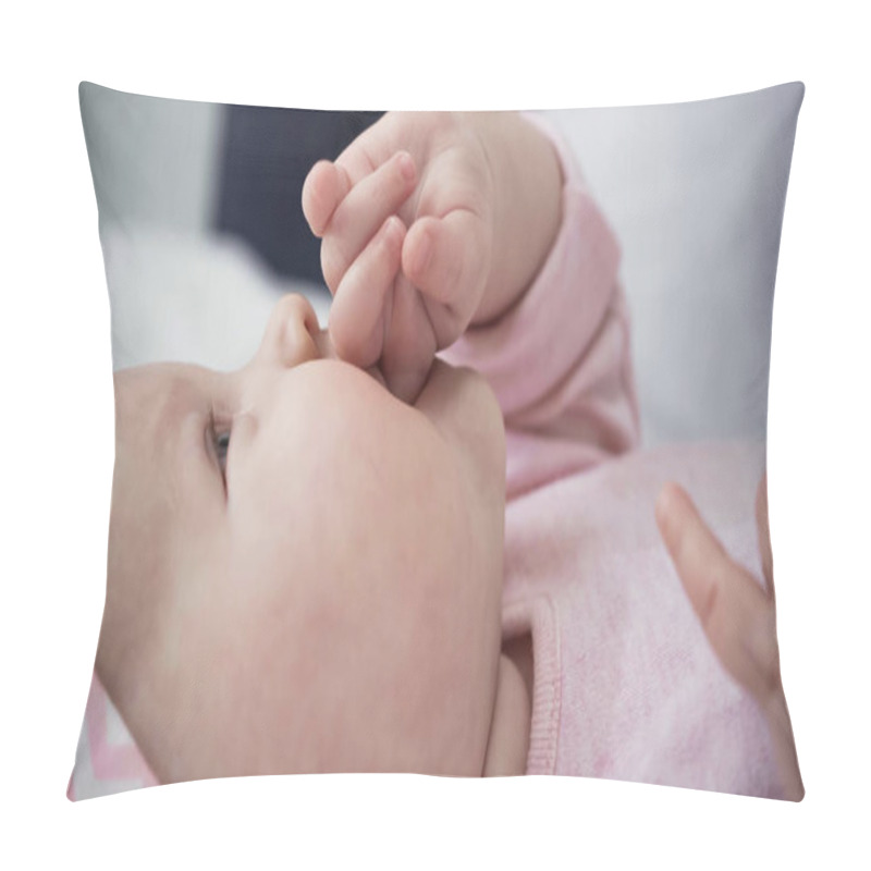 Personality  Close Up Of Baby Girl Sucking Fingers  Pillow Covers