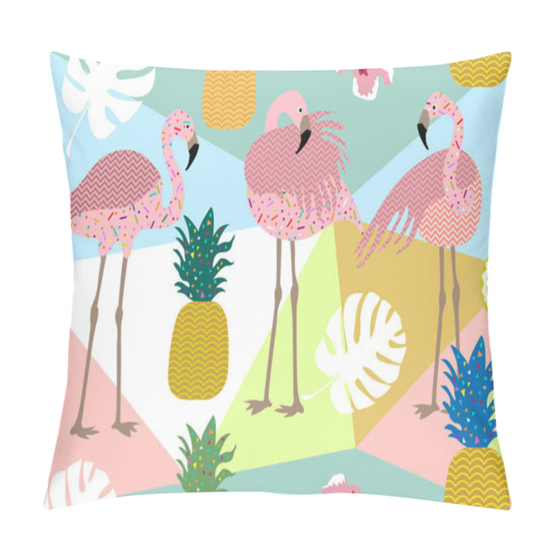 Personality  Dark Tropical Print. Seamless Vector Pattern With Pink Flamingos And Golden Pineapples.  Pillow Covers