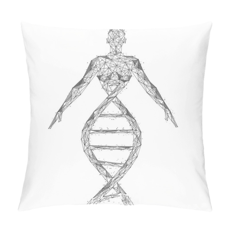 Personality  The Upper Part Of The Woman's Body Is Connected To The DNA Helix. Polygonal Construction Of Lines And Points. Pillow Covers