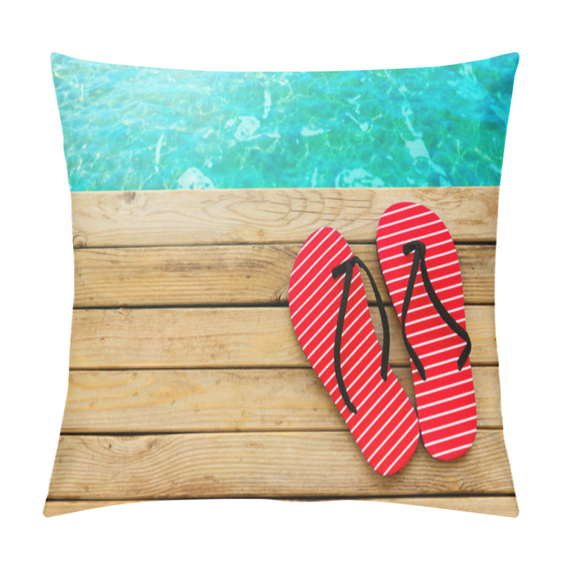 Personality  Flip Flops On Wooden Deck Pillow Covers