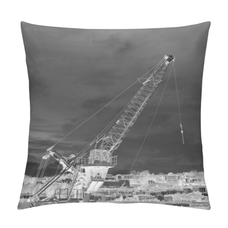 Personality  Construction Equipment And Watercraft Under Cloudy Sky With Crane And Drilling Rig Pillow Covers