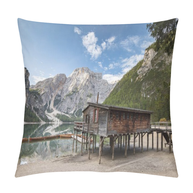 Personality  Lake Braies, Mountain Lake With Boathouse And Boats, Behind It Seekofel, Prags, Dolomites, South Tyrol, Alto Adige, Italy, Europe Pillow Covers