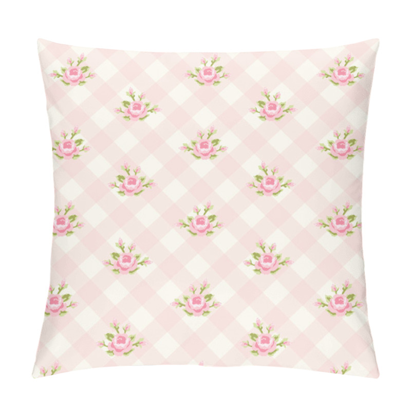 Personality  Shabby Chic Pattern With Roses On Plaid Background Pillow Covers